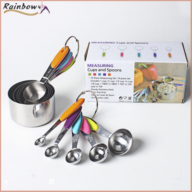 Bộ 10 Muỗng Đo Lường Bằng Thép Không Gỉ Cách Nhiệt Chống Trượt Tiện Dụng