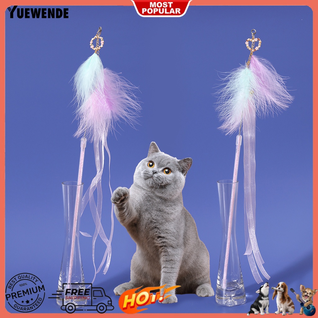 Gậy Trêu Mèo Đính Lông Vũ Tự Nhiên Tương Tác Với Ruy Băng Nổi Dài YQ.E
