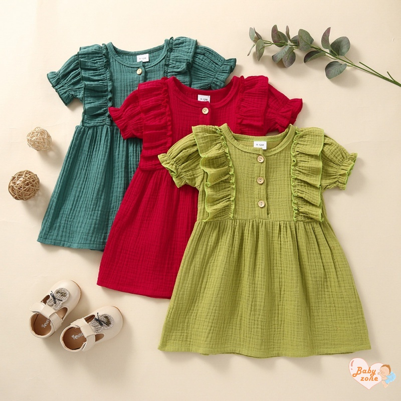 Đầm Tay Phồng Ngắn Dài Ngang Gối Thời Trang Mùa Hè Xinh Xắn Cho Bé Gái 0-24 Tháng Tuổi