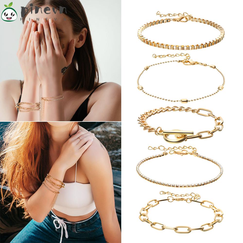 Set 5 Vòng Tay Dây Kim Loại Thời Trang