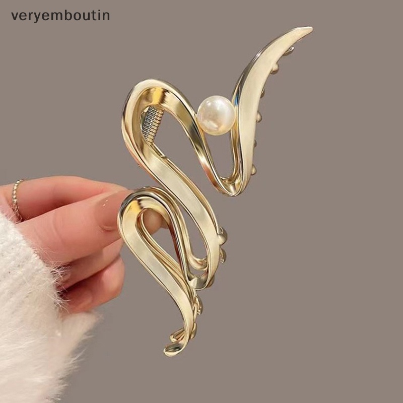 Kẹp Tóc Càng Cua Bằng Hợp Kim 11.5cm Màu Vàng Đính Ngọc Trai Thời Trang Cho Nữ
