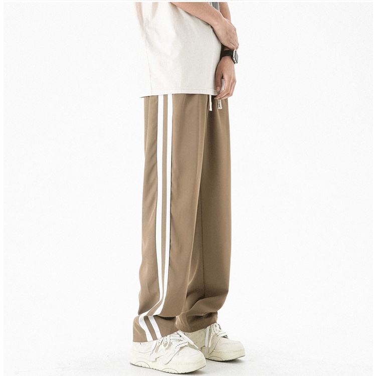 Quần Dài Thể Thao Dáng Rộng Cỡ Lớn Họa Tiết Kẻ Sọc Phong Cách Đường Phố Mỹ Thời Trang Mùa Hè Mới Cho Nam