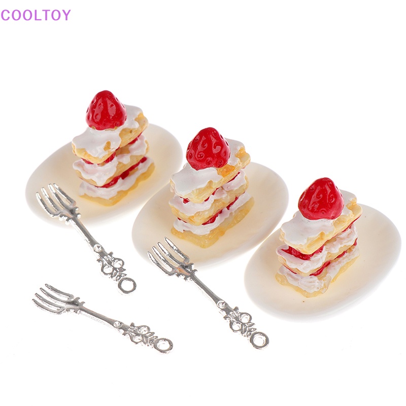 1 Set Mô Hình Đĩa Bánh Dâu Tây Tỉ Lệ 1: 12 Trang Trí Nhà Búp Bê