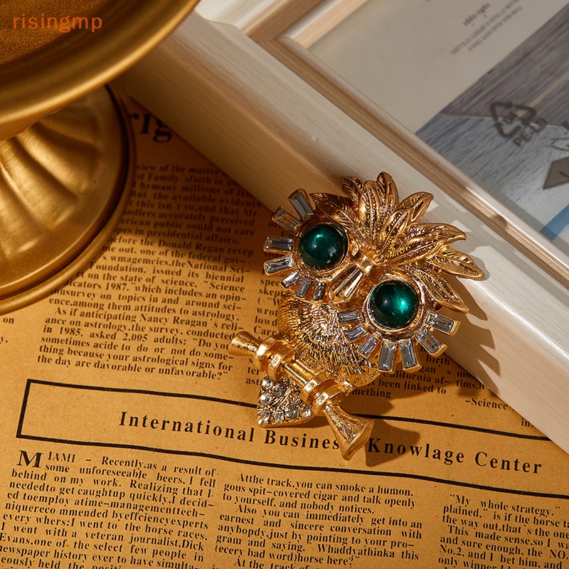 Ghim Cài Áo Hình Cú Mèo Đính Đá Tua Rua Phong Cách Hoàng Gia Cổ Điển