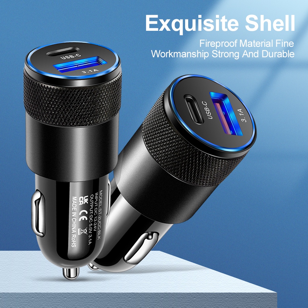 Bộ sạc xe hơi hợp kim nhôm USB + PD Small Steel Cannon Bộ sạc xe hơi điện thoại di động 3.1A