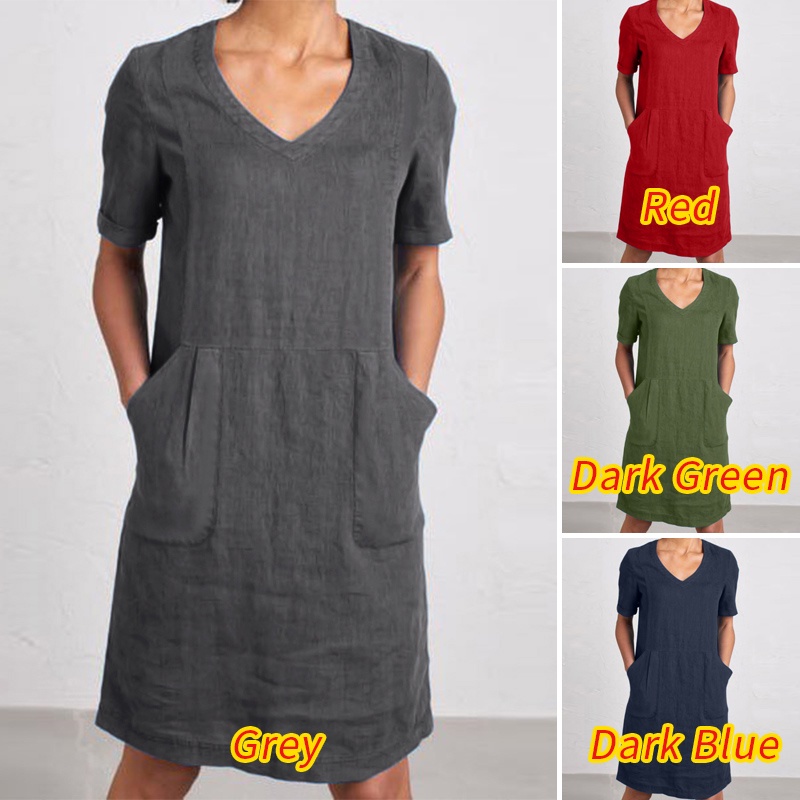 Zanzea Đầm Nữ Ngắn Tay Cổ Chữ V Thời Trang Vintage
