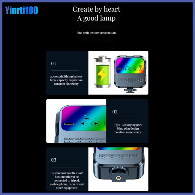 Đèn Chụp Ảnh Rgb Mini Cầm Tay Kèm Kẹp Tripod Tiện Dụng Cho Điện Thoại