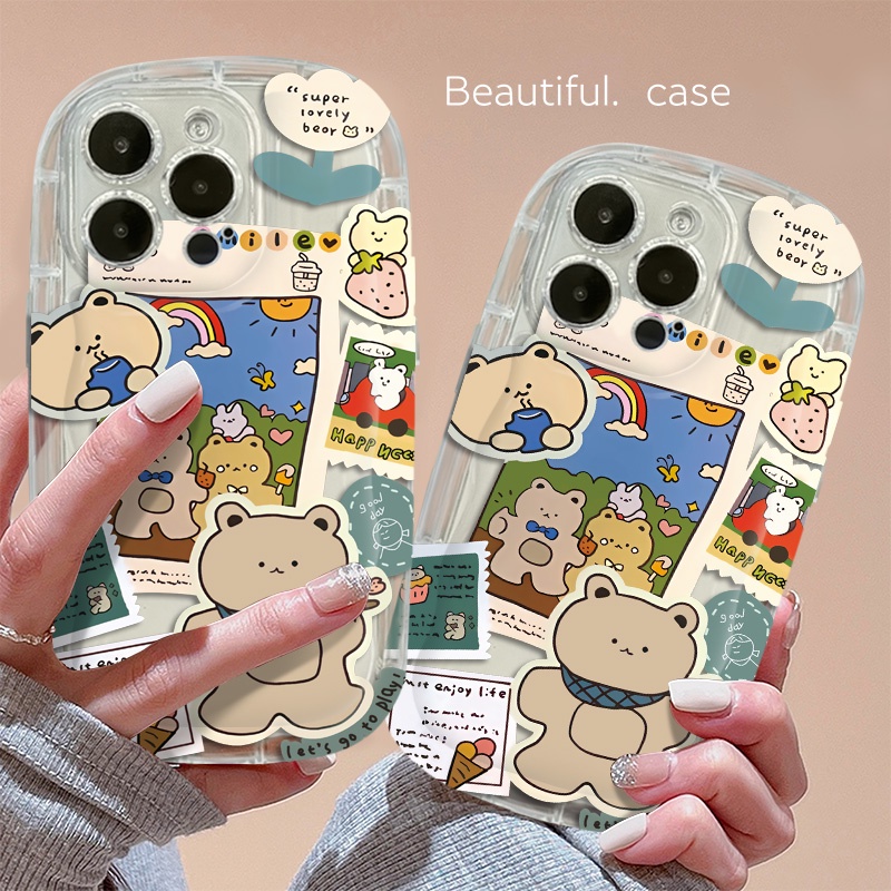 Ốp Điện Thoại Silicone Mềm Trong Suốt Chống Sốc In Hình Gấu Dễ Thương Cho IPhone 14 13 12 11 Pro Max XS X XR 8 + 7 Plus