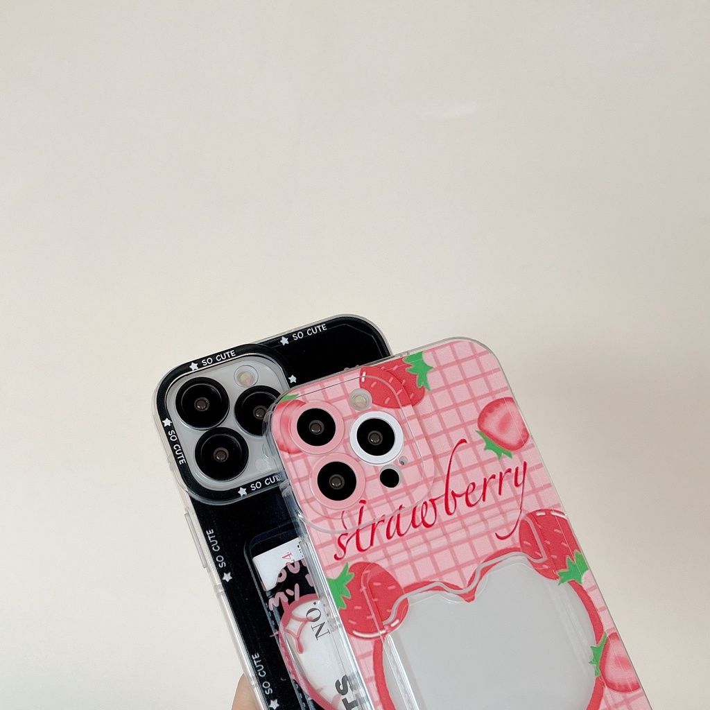 Ốp Điện Thoại Tpu Mềm Trong Suốt Có Ngăn Đựng Thẻ In Hình Trái Tim Cho iPhone 14 Plus 13 12 11 Pro XR XS Max