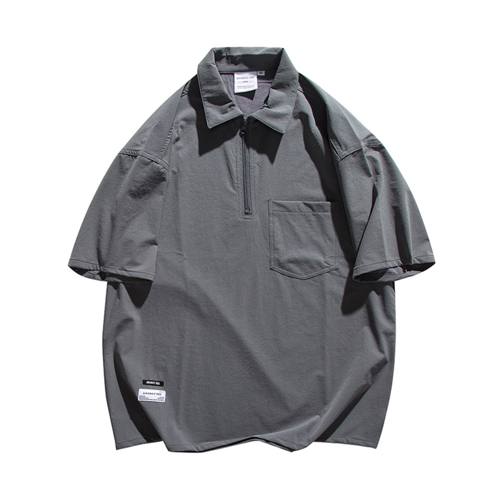 Áo Sơ Mi Tay Ngắn Có Khóa Kéo Phong Cách Đường Phố Mỹ Thời Trang Mùa Hè Cho Nam