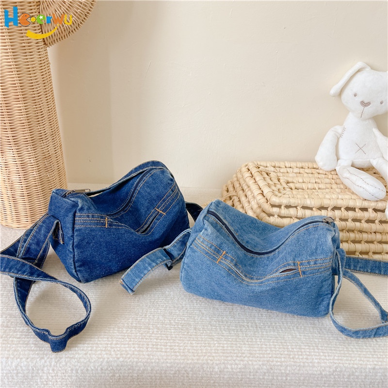 Túi denim Đeo Chéo Hình Gối Cỡ Lớn Thiết Kế Đơn Giản Thời Trang Cho Bé Trai Và Gái