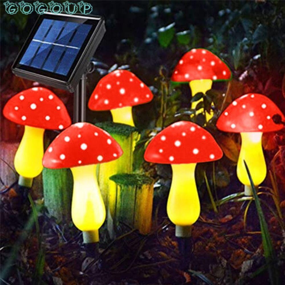 Set 6 Đèn LED Hình Nấm 5 Màu Sử Dụng Năng Lượng Mặt Trời Trang Trí Sân Vườn