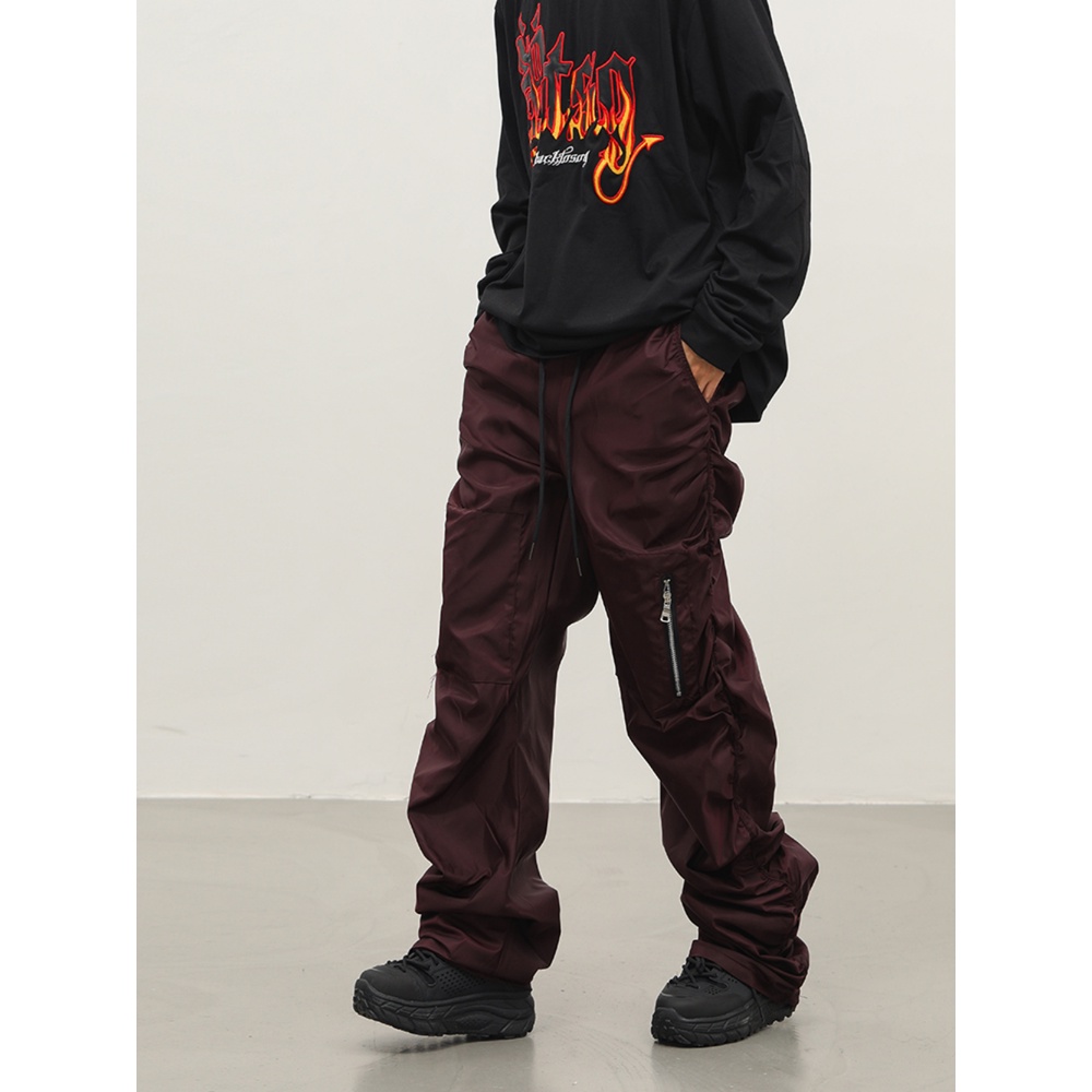 Áo Khoác Nylon Dây Rút Xếp Ly Phong Cách Đường Phố Mỹ Btsg