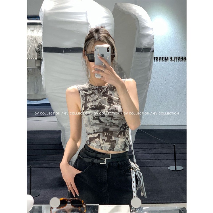Áo Ngắn Không Tay In Họa Tiết Graffiti Thời Trang Mùa Hè 2023 Cho Nữ