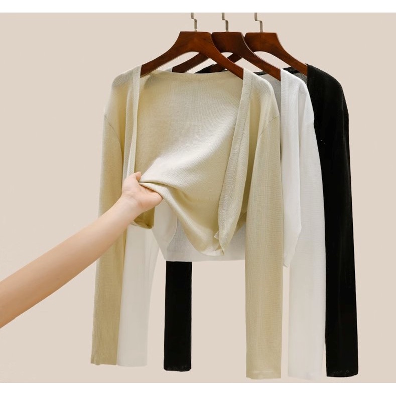 Áo Cardigan Dệt Kim Tay Dài Chống Nắng Không Nút Thời Trang