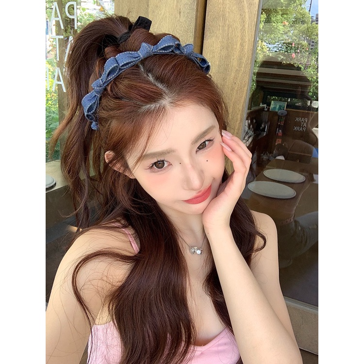 Băng Đô Denim Thắt Nơ Xinh Xắn Tiện Dụng Rửa Mặt Cho Nữ