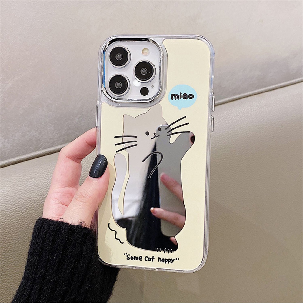 Ốp Điện Thoại Tráng Gương Họa Tiết Mèo Hoạt Hình Cho IPhone 11 12 13 14 12Pro 13Pro 14Pro Pro Max XR X XS Max