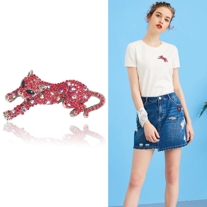 Trâm Cài Áo Kim Loại Hình Con Báo Đính Đá Pha Lê Sang Trọng Thời Trang Cho Nữ