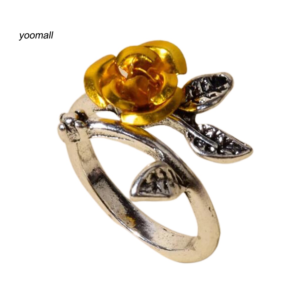 Nhẫn Đính Hôn Hai Tông Màu Bằng Đồng Mỏng Họa Tiết Hoa Hồng Cho Nữ