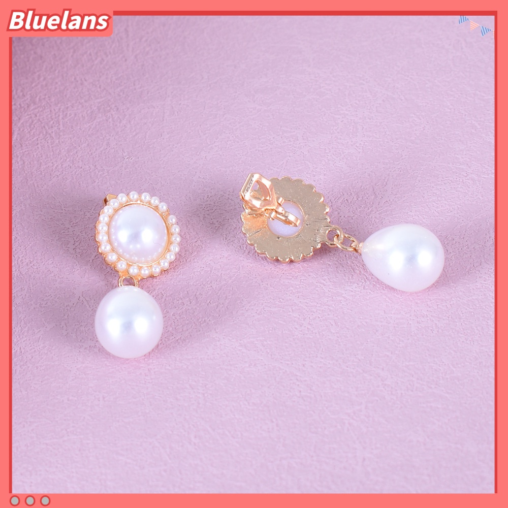 [BLS] Khuyên Tai Mạ Bạc Hình Giọt Nước Đính Ngọc Trai Phong Cách Hoàng Gia Pháp Cổ Điển