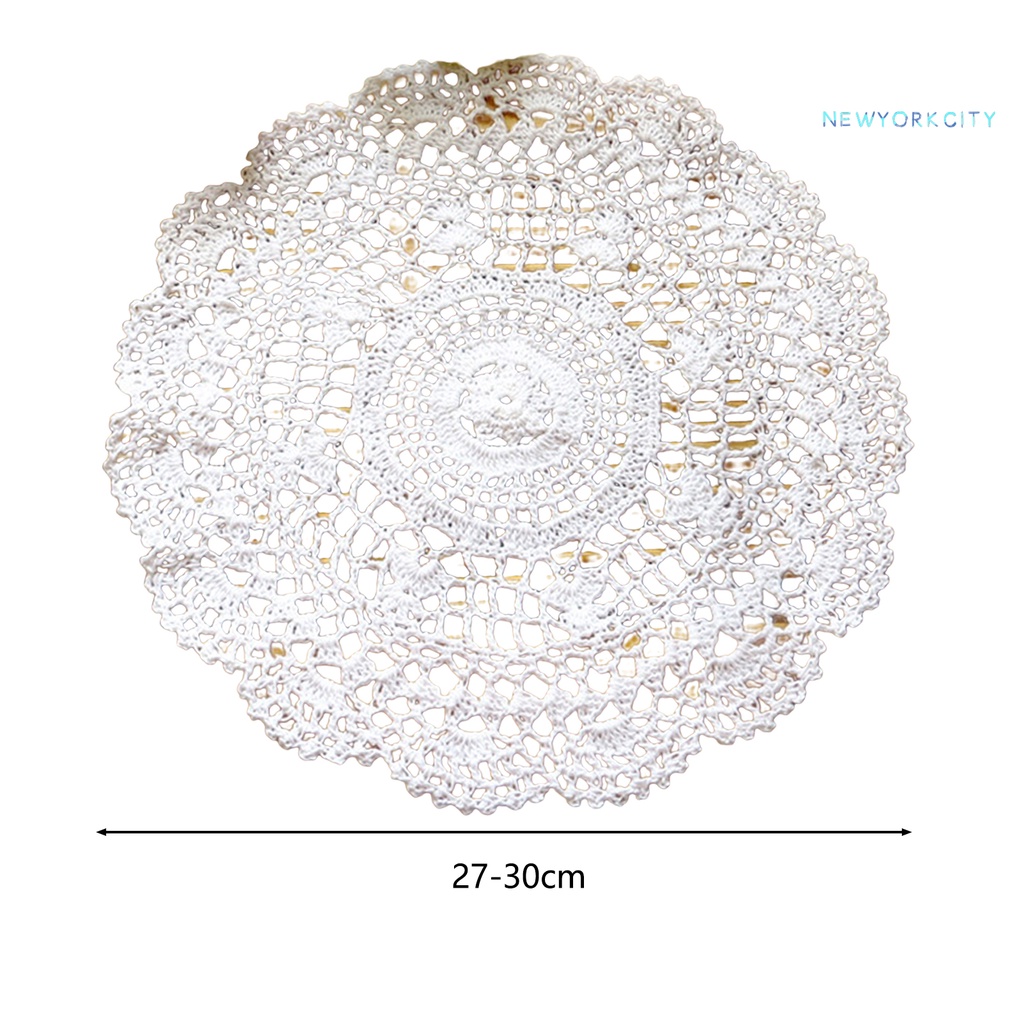 Tấm Lót Bàn Tròn Bằng Vải Cotton Phối Ren Handmade Chống Trượt Tiện Dụng
