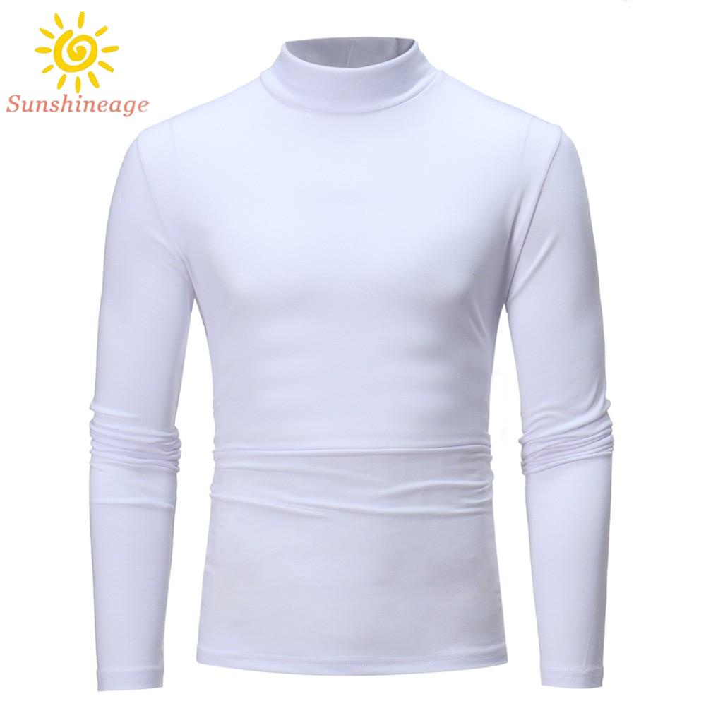 Áo Thun Trơn Tay Dài Cổ Cao Ấm Áp Thời Trang Mùa Đông Cho Nam Giới