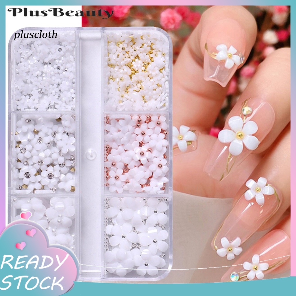 1 Hộp 6 Ngăn Đựng Hạt Ngọc Trai / Hoa Bằng Nhựa Dùng Trang Trí Móng Tay Nghệ Thuật