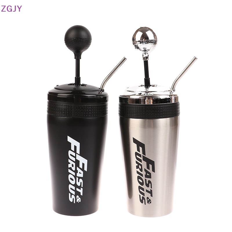 Bình Nước 500ml Bằng Thép Không Gỉ Kèm Ống Hút Và Nắp Cần Gạt Số Cho Xe Hơi Mới