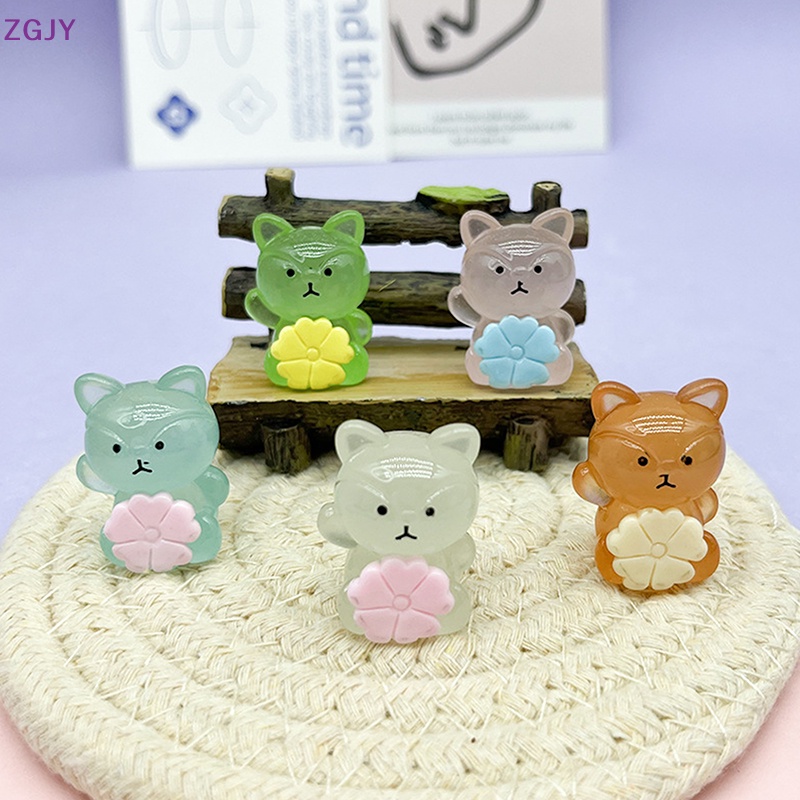 Set 2 Mô Hình Cáo Dạ Quang Mini Bằng Nhựa Resin Trang Trí Bảng Điều Khiển Xe Hơi / Nhà Cửa Mới