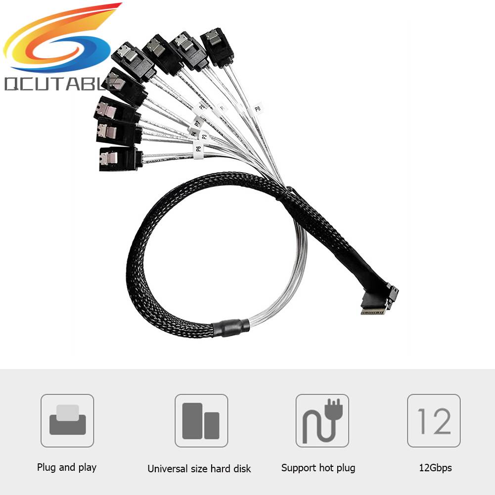 Cáp ChuyểN ĐổI MỏNg SAS4.0 SFF-8654 8i Sang SATA 8 CổNg 12Gbps 50cm