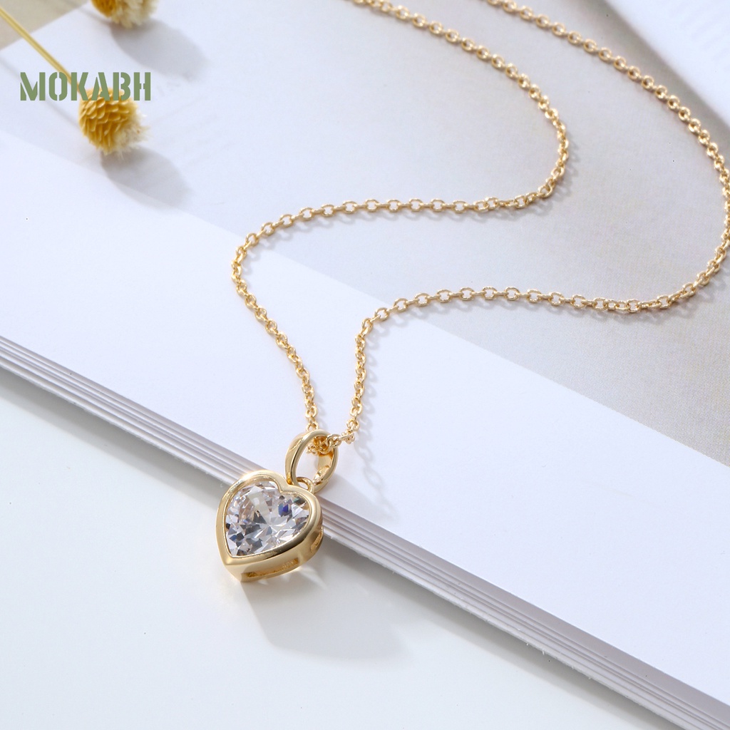 [Mok Abh] Vòng cổ Mặt Hình Trái Tim Bằng Đồng Đính Đá Zircon Thanh Lịch