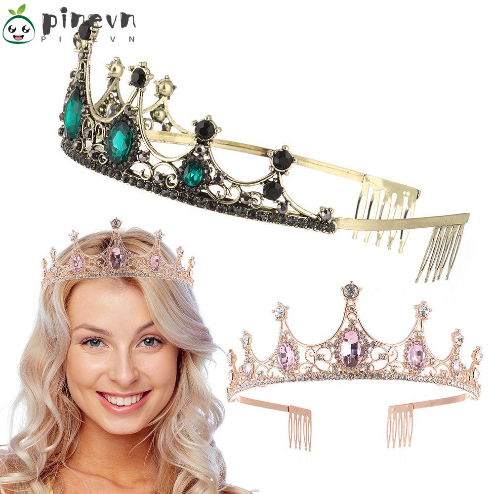 PINEVN Vương Miện Cài Tóc Đính Kim Cương Giả Kiểu Hoàng Hậu Cổ Điển