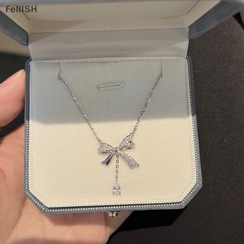 Dây Chuyền Mặt Nơ Tua Rua Đính Đá Zircon Phong Cách Hàn Quốc Thời Trang Cho Nữ 439br