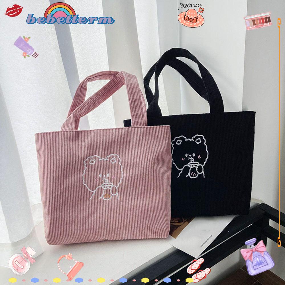 BEBETTERM Túi Xách Nhung Kẻ Thời Trang Mùa Thu Đông Dễ Thương Xinh Xắn