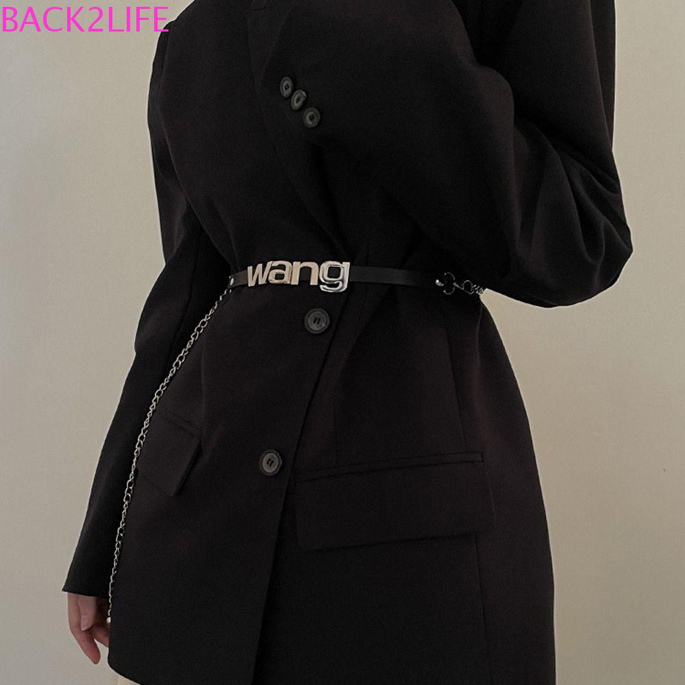 BACK2LIFE Thắt Lưng Da PU Màu Trơn Khóa Chữ Đơn Giản Thời Trang