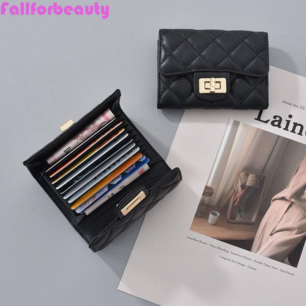 FALLFORBEAUTY Ví Da PU Màu Trơn Đựng Tiền / Thẻ / Giấy Phép Lái Xe Phong Cách Hàn Quốc