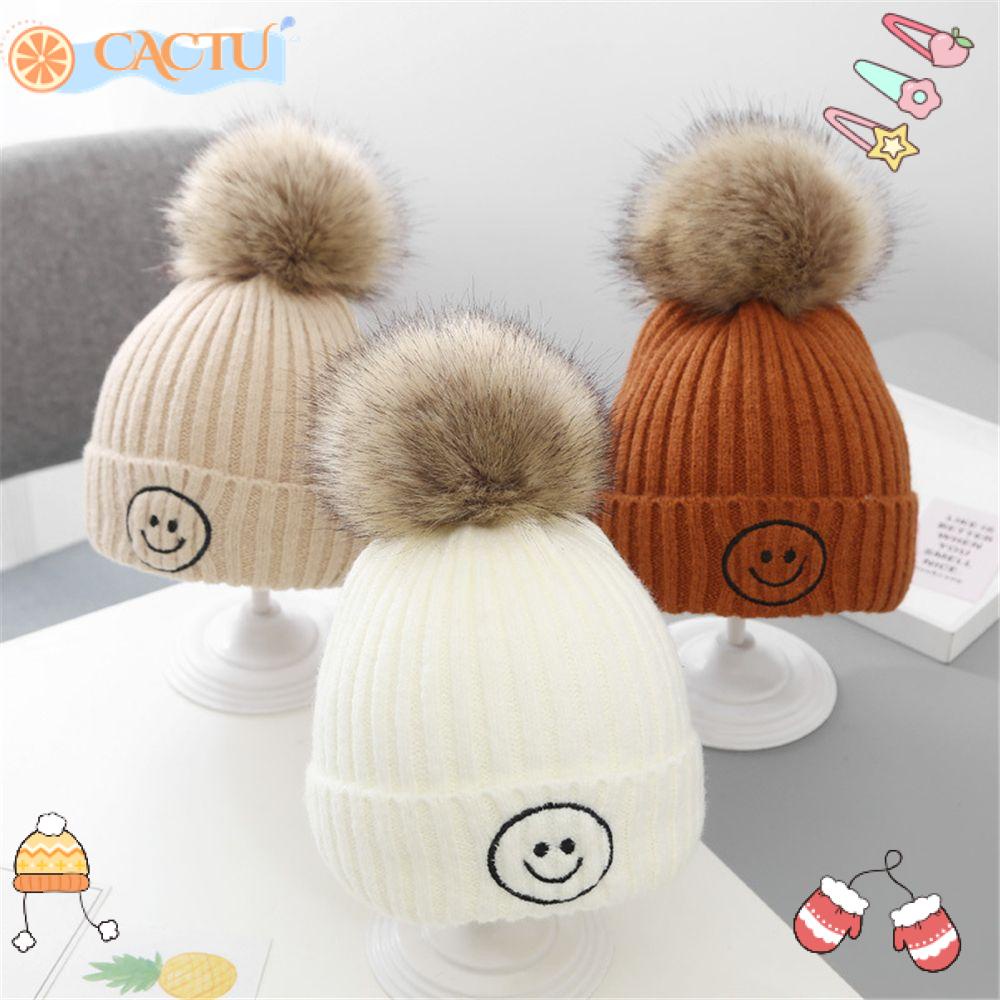 CACTU Mũ Len Beanie Đính Quả Bông Cho Bé
