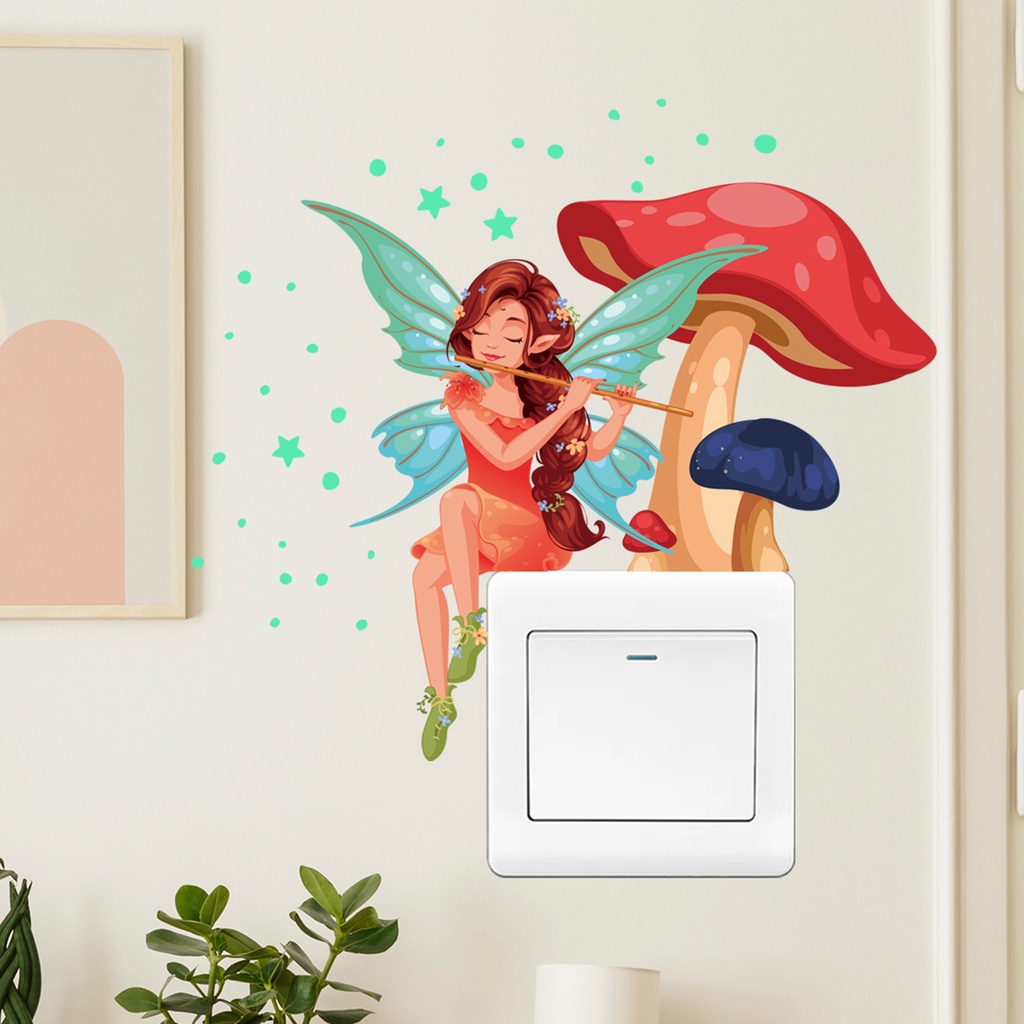 Miếng Dán Công Tắc Hình Nấm Dạ Quang Bằng PVC Tự Dính Trang Trí Nhà Cửa