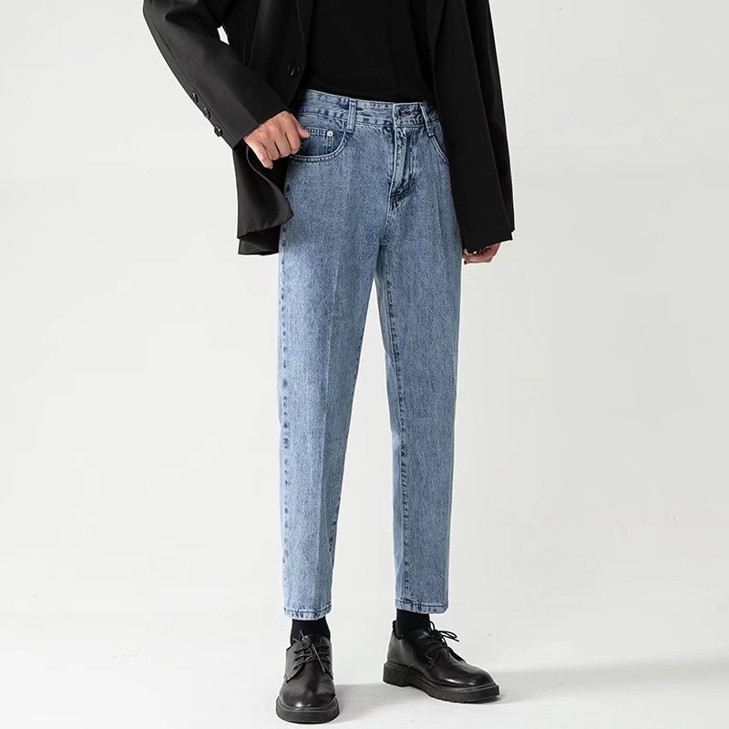 Quần Jean Dài Dáng Rộng Mỏng Màu Trơn Thời Trang Thu Đông Hàn Quốc Đơn Giản Chất Lượng Cao Cho Nam