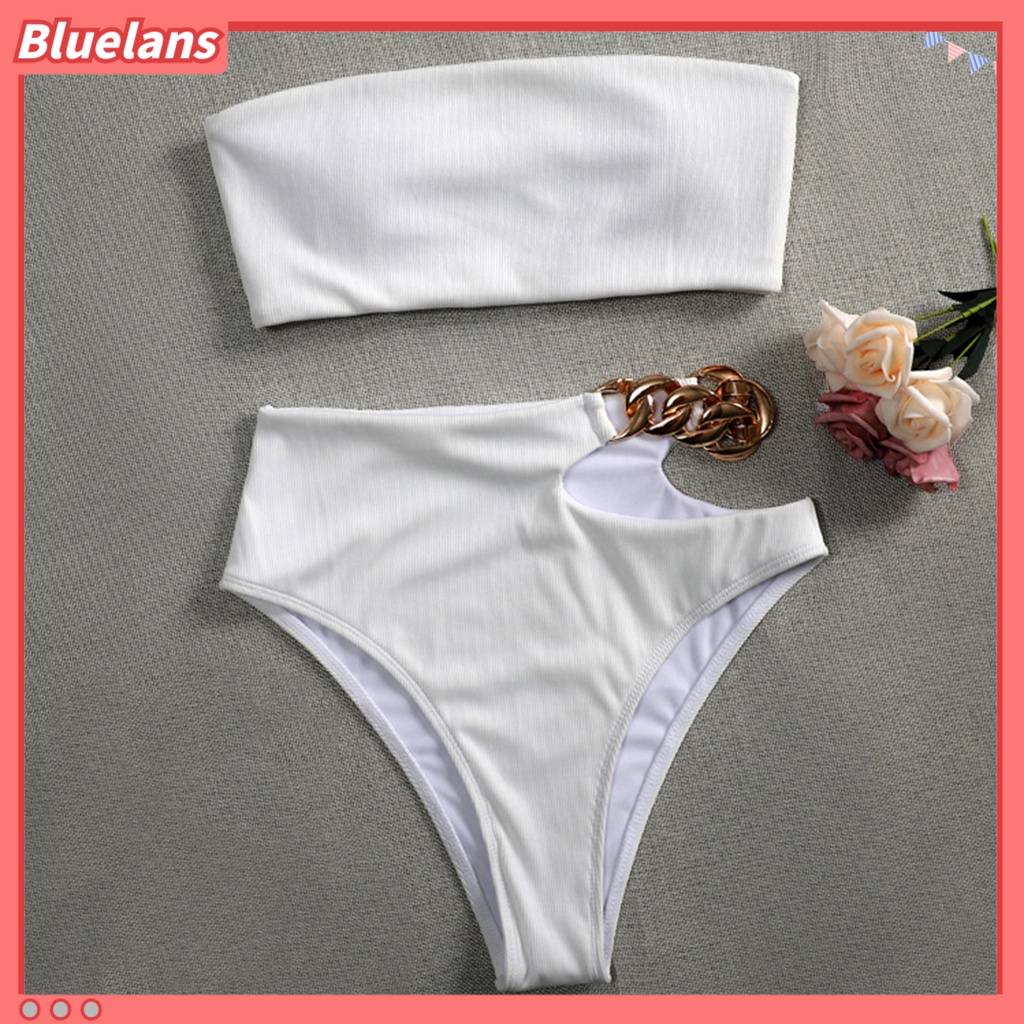 [BLS] Bộ Bikini 2 Mảnh Lưng Cao Không Dây Xích Rỗng Cho Các Hoạt Động Dưới Nước
