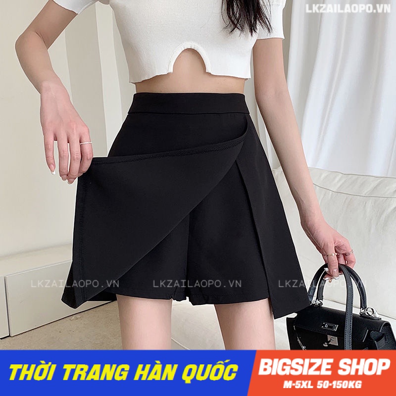 Quần giả váy Bigsize chân váy nữ ngắn lưng cao chữ a xẻ tà đen mùa xuân hè Phong cách Hàn Quốc Thời Trang đẹp