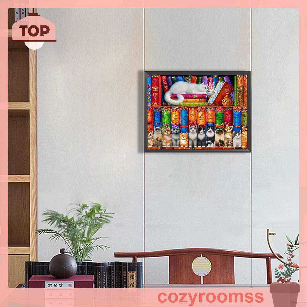 Tranh Đính Đá Kim Cương Toàn Bộ 5D DIY Hình Vẽ Mèo Trang Trí Nhà Cửa