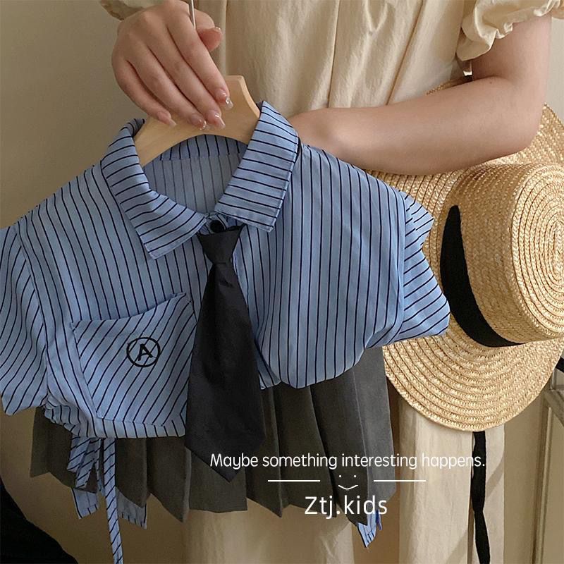 Set Áo Sơ Mi Tay Ngắn Và Chân Váy Xếp Ly Thời Trang Mùa Hè Mới Dành Cho Bé Gái