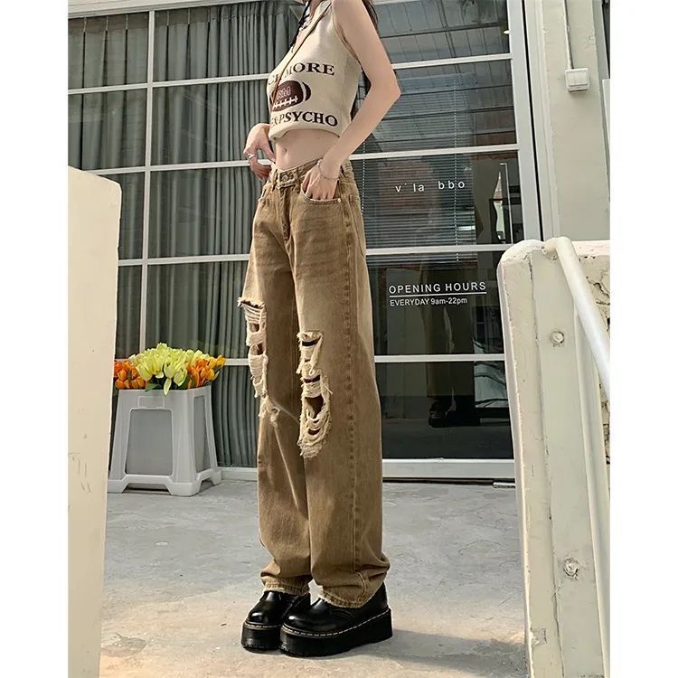 SUOMENG quần ống rộng quần nữ jean phong cách Retro Ống Rộng siêu đẹp 2023 MỚI JU2502