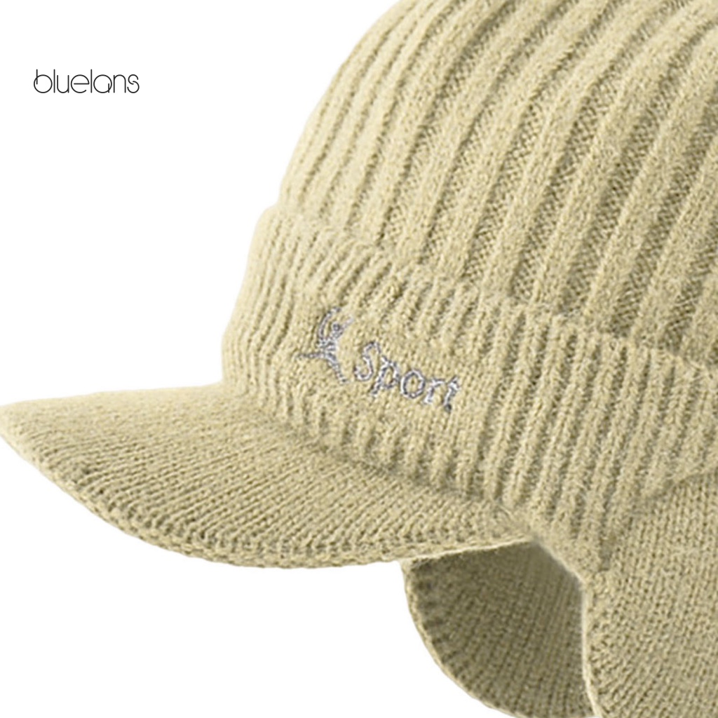 Mũ Lưỡi Trai Dệt Kim In Chữ Có Gân Vành Rộng Bảo Vệ Tai Thời Trang Mùa Đông Cho Nam