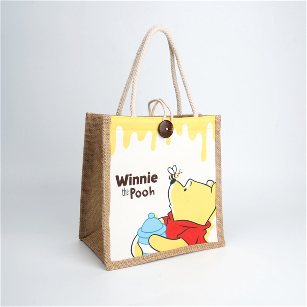 Túi Tote Chất Liệu Cotton Lanh In Hình Winnie the Pooh Ooooh STITCH Đơn Giản Cho Nữ