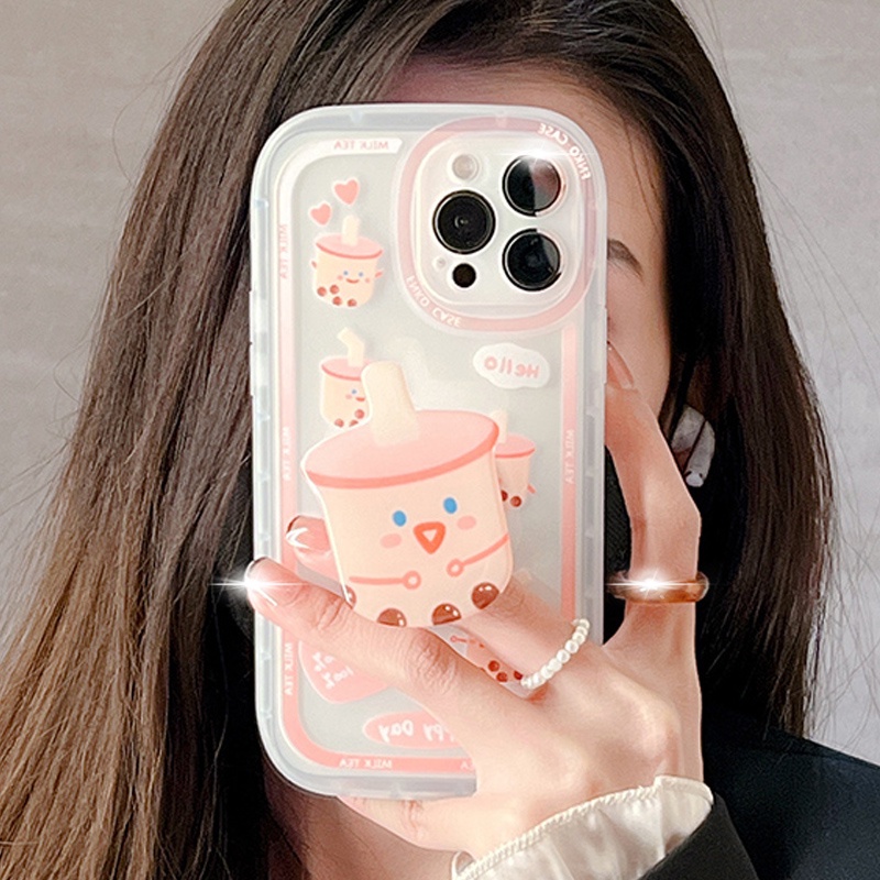 Ốp Điện Thoại Hình Ly Trà Sữa Có Giá Đỡ Chống Vỡ Cho IPhone11 12 Pro Max X XR XS Max SE 7 Plus 8 Plus 13 Pro Max 14 Pro Max