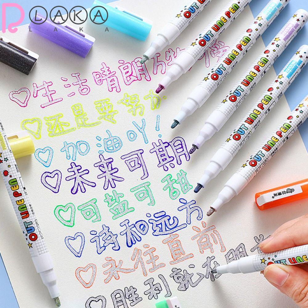 LAKAMIER Bộ 8 Bút Bắt Sáng Dạ Quang Hai Đầu Dùng Trang Trí Giáng Sinh DIY