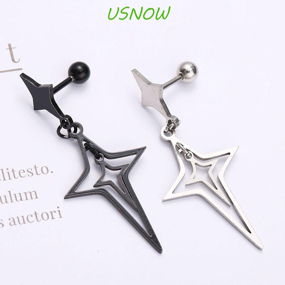 USNOW Khuyên Tai Ngôi Sao Bằng Thép Không Gỉ Màu Sắc Đơn Giản Thời Trang
