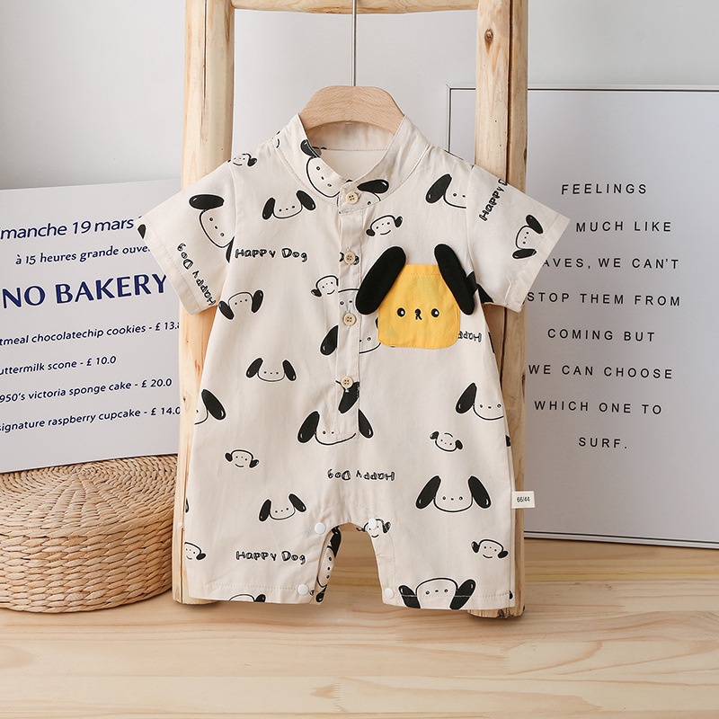 Áo Liền Quần Tay Ngắn In Hình Chú Chó Hoạt Hình Đáng Yêu Thời Trang Hè Phong Cách Hàn Quốc Cho Bé Từ 0-24 Tháng